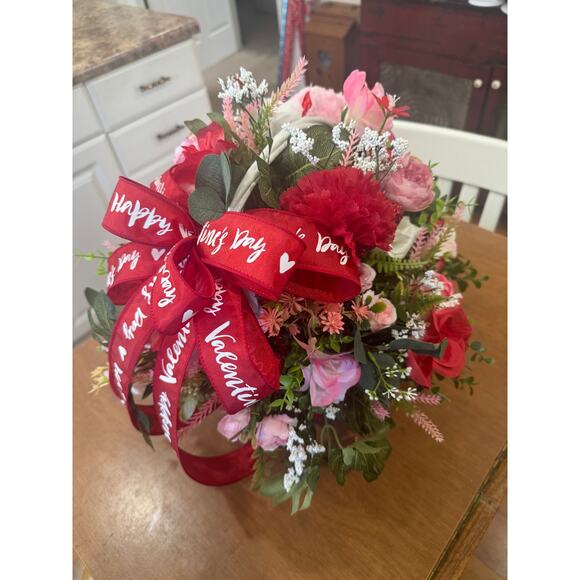 Valentines Day Floral Centerpiece Handcrafted Home Decor, Gift Basket - Picture 5 of 9